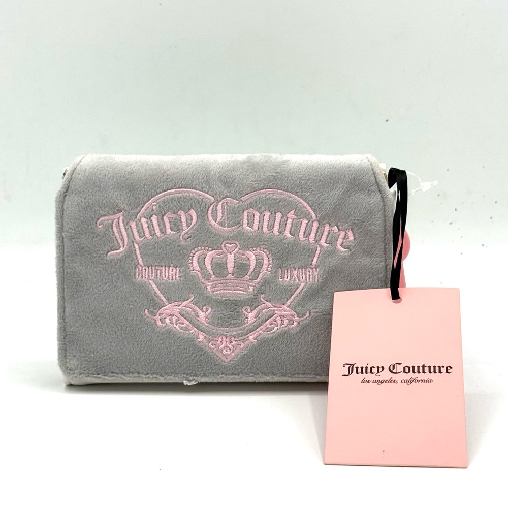 Juicy Couture NWT! Girlie Double-Sided Trifold Wallet Gray Velour + White